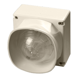 Meertonige open-area sirene flitser (optisch/akoestisch), wit.  IP66