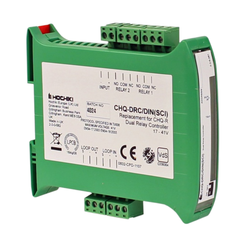 3-voudige relaismodule Hochiki met 2 relais en 1 bewaakte ingang, SIL2